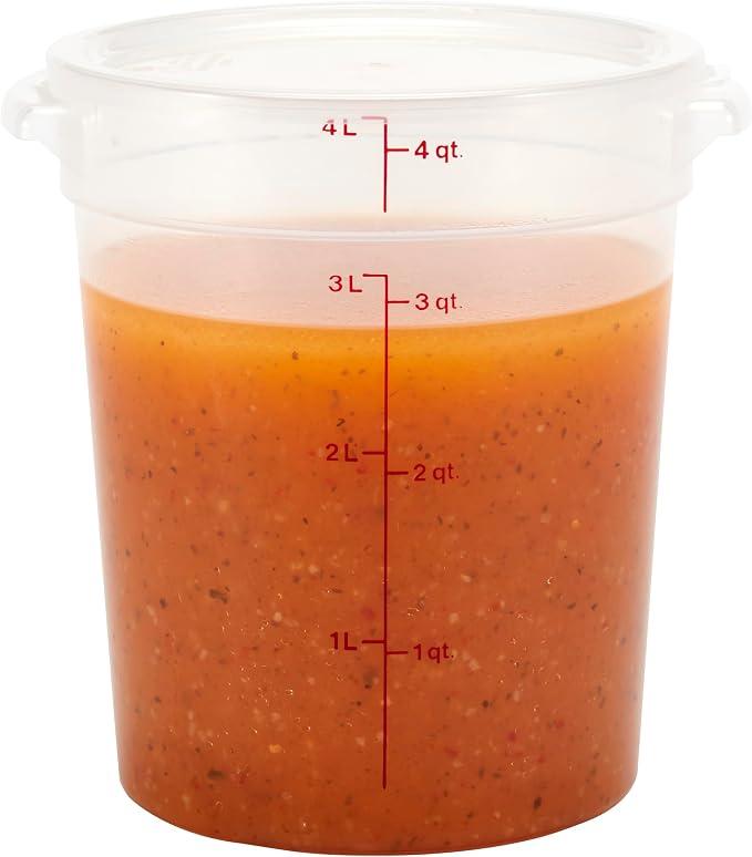 Cambro Food Storage Containers with Lids (BPA-Free) - 4 Quart - Food Grade Buckets with Lids (2 Pack) - For Dough Proofing and Brining (Translucent), 8 inches diameter x 9 inches tall - 1 Pack