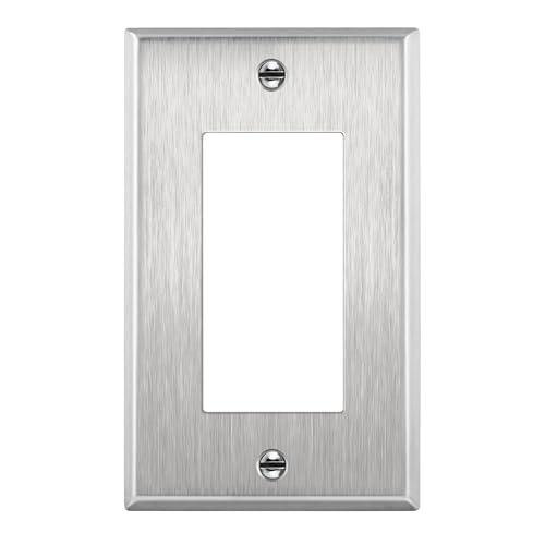 ENERLITES Decorator Switch or Receptacle Outlet Metal Wall Plate, Corrosion Resistant, Size 1-Gang 4.50" x 2.76", UL Listed, 7731, 430 Stainless Steel, Silver, 3 Packs