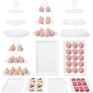 Kootek Dessert Cupcake Stand, 10pcs Dessert Table Display Set, 3 Tiered Cup Cake Holder Tower Stand& Cookie Serving Trays for Wedding, Tea Party, Birthday, Baby Shower