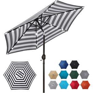 Blissun 7.5 ft Solar Umbrella, 18 LED Lighted Patio Umbrella, Table Market Umbrella (Black & White)