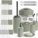Clara Clark Bathroom Set - Sage Green Bathroom Accessories Set, 20PC Bathroom Accessory Set, Shower Curtain Set with Liner, Toothbrush Holder, Soap Dispenser, Soap Dish, and Toilet Brush Holder