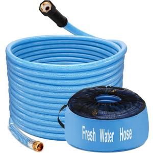 Kohree 50FT Upgraded RV Water Hose, 5/ 8" Premium Drinking Water Hose for Camper, Leak Free, No Kink, Flexible Garden Hose 50 ft with Storage Bag, Reinforced PVC Design w/ Strain Relief Ends - Blue