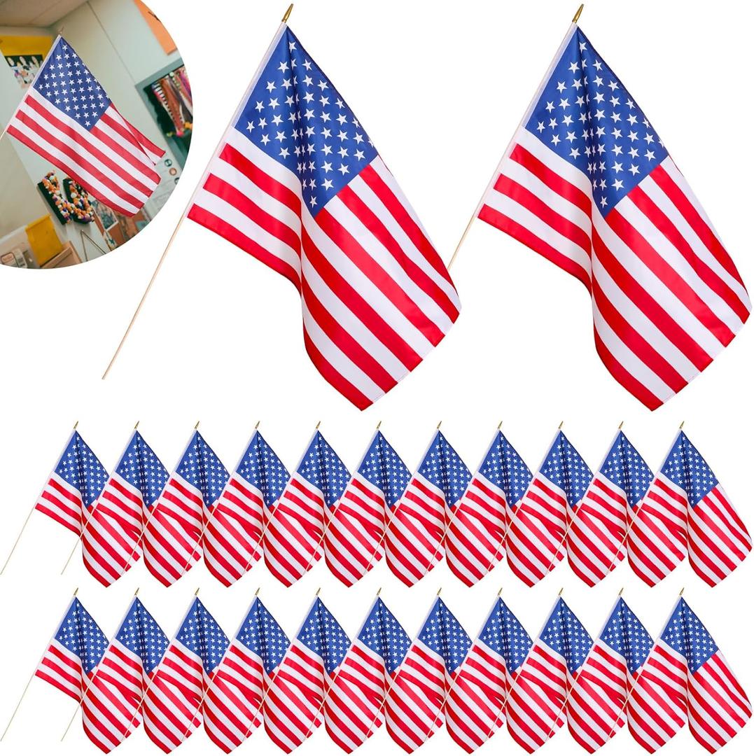 Newwiee 24 Pcs Classroom American Flag for Schools 2 x 3ft USA Classroom Fade Resistant Large American Flag with Pole for Back to School Indoor Wall Office House First Day of School Supplies
