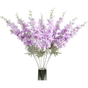 8PCS Purple Delphinium Artificial Flowers 33.5in Long Stem Larkspur Fake Silk Flowers for Tall Vase Faux Flowers for Home Wedding Baby Shower Floral Arrangement Centerpiece Table Decor (Purple)