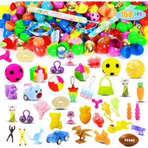 168 Pcs Prefilled Easter Eggs with Toys Inside,Easter Basket Stuffers Gifts in Surprise Eggs,Easter Toys Bulk,Prizes Classroom Events,Eggs Fillers,Easte Party Favors
