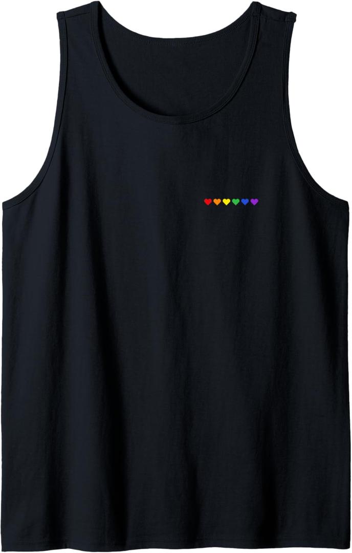 Tiny Rainbow Hearts Subtle Pride Month Flag LGBT Gay Rights Tank Top (Small, Black)