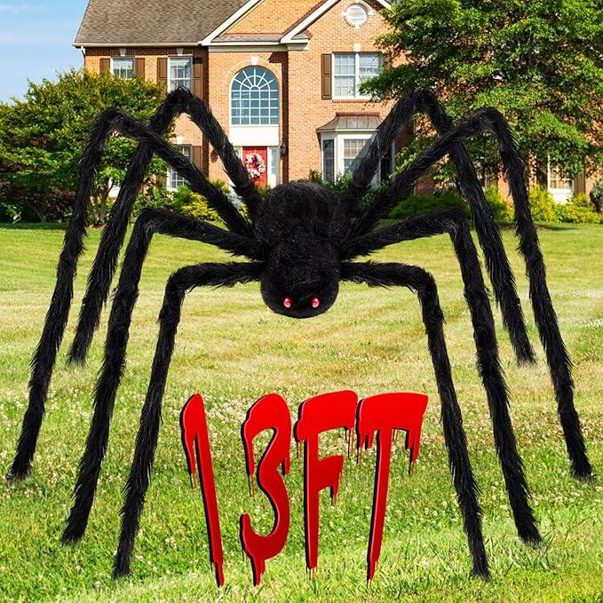 Wettarn 1 Pack 13 ft Giant Spider 2025 Upgrade Scary Halloween Large Fake Realistic Big Spider Decorative Hairy Props for Halloween Outdoor Indoor Yard Party House (Black)