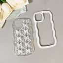 NITITOP Compatible for iPhone 13 / iPhone 14 Case Cute Clear Wavy Frame for Women Girl Bow Knot Pattern Curly Shape Shockproof Soft TPU 2 in 1 Phone Cover - White Bow