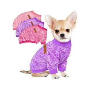 3 Pack Dog Sweaters for Small Dogs Girl Boy Winter Fleece Clothes Warm Soft Dog Sweatshirt Outfit for Dogs Cats Pet Apparel (Pink+Rose+Purple, L)