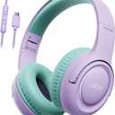 acer USB-C Kids Headphones - 85/94dB Safe Volume Limited, Foldable Wired Over Ear Headphones for Travel, Toddler Headphones for School, Travel, iPad, Tablet, Purple Green, HK03C