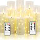 Nimiko Flickering Flameless LED Candles,Battery Operated Candles 9 Pcs with Embedded Star String,Acrylic LED Pillar Candles with Remote,Suitable for Home Decoration to Create an Atmosphere (Ivory)