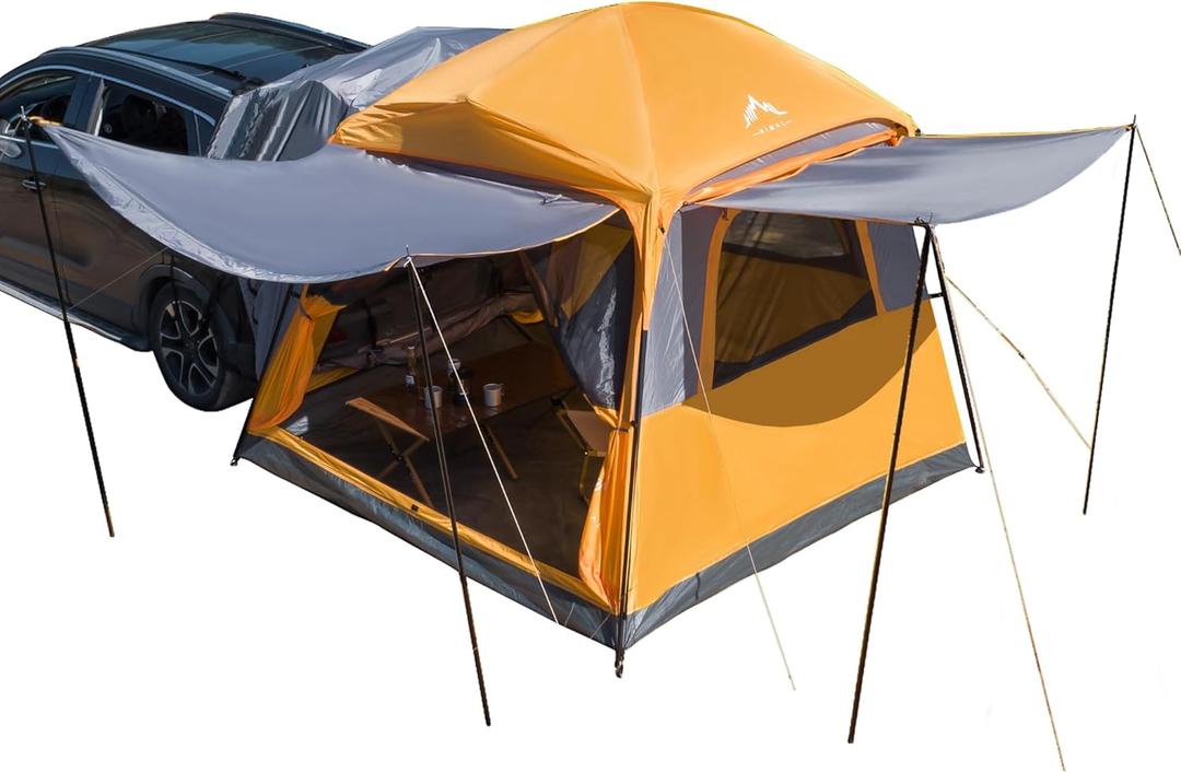 SUV Tent for Camping,Waterproof PU2000mm, Fits 5-8 People,Spacious Double Layer Design, Includes Rainfly & Storage Bag, 8FT L x 8FT W x 7.2FT H (Orange)