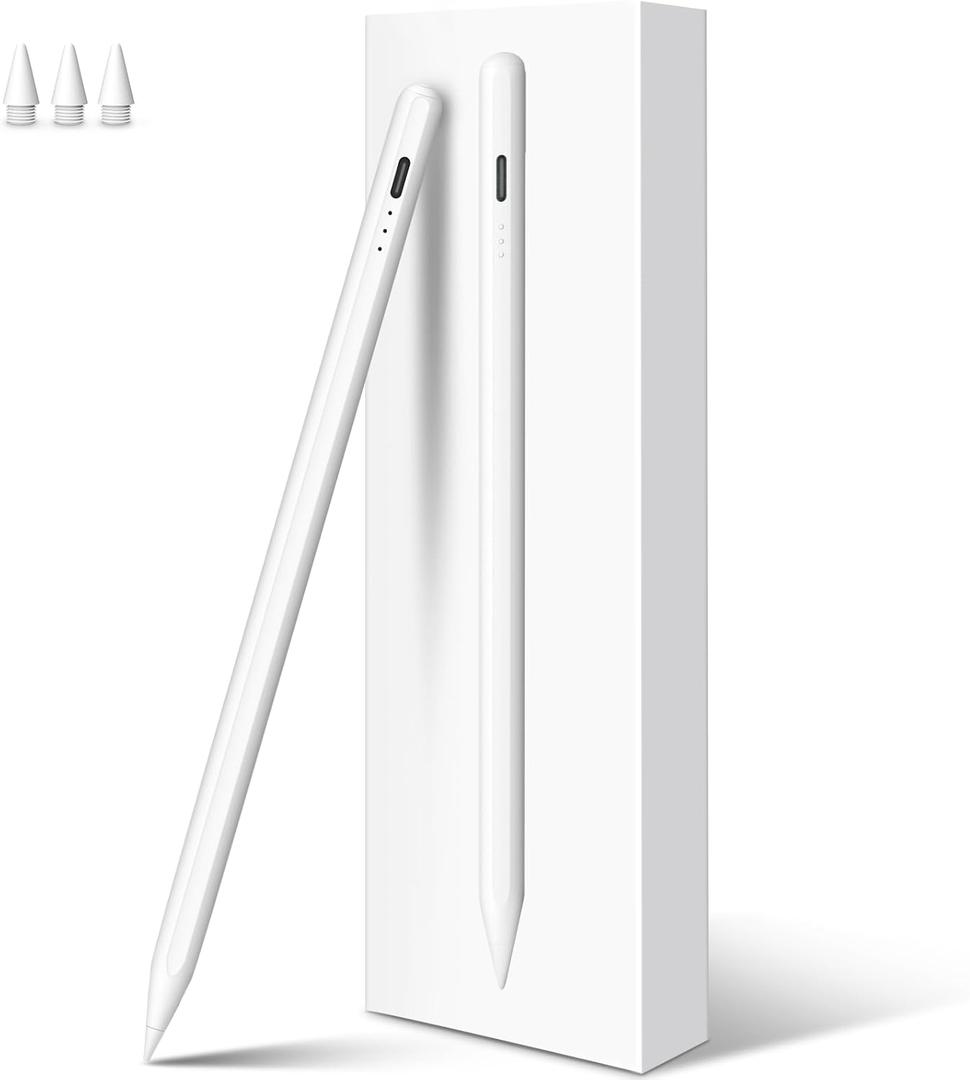Stylus Pen for iPad Pencil 10th Generation, 13 Mins Fast Charging Apple Pencil with Palm Rejection & Tilt Sensitivity, Compatible w iPad 6/7/8/9/10/11, Pro 11"/12.9"/ M4, Air 3/4/5/M2/M3, Mini 5/6 (A-White)