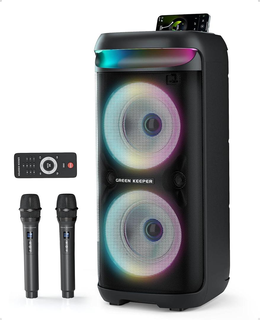 GKD60 Karaoke Machine with 2 Wireless Microphones for Adults, Portable Bluetooth Party Speaker, 500W Peak Power PA System with LED Disco Lights, 6.5'' Speaker Big Sound, 8000mAh Battery for Outdoor