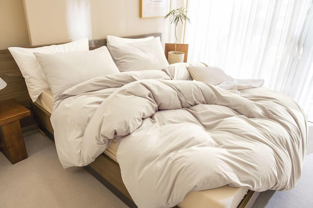 CozyTide King Comforter Set(10490 Inch),Cotton Wheat Boho Bedding Comforter Set, 3 Pieces(1 Solid Color Comforter and 2 Pillowcases) Soft Lightweight Fluffy Bedding Set