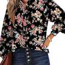 Dokotoo Women's Casual V Neck Allover Floral Print Long Sleeve Chiffon Button Down Blouses Bohemian Top Shirts (M)