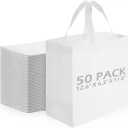 Reginary 50 Pieces Reusable Totes Bag Bulk Shopping Bags Non Woven Grocery handbag with Handles Foldable for Boutiques(White)