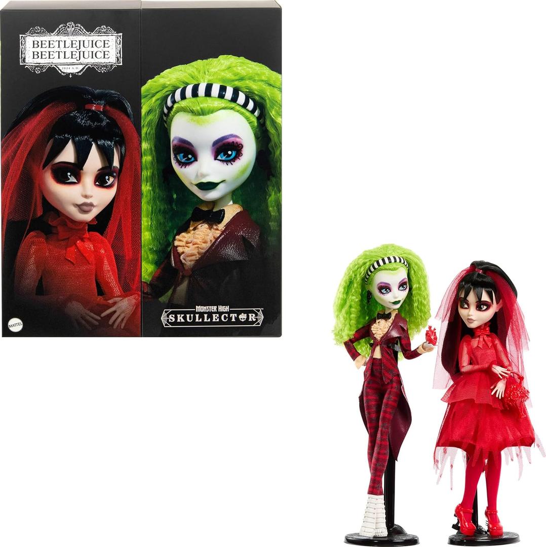Monster High Skullector Beetlejuice Beetlejuice Doll 2-Pack, Collectible Betelgeuse and Lydia Deetz Set with Accessories and Displayable Packaging