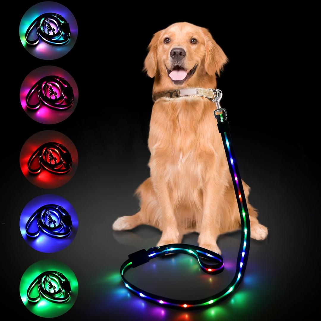 2025 Upgrade 4 Ft Led Dog Leash, 12 Lighting Modes Light Up Dog Leash Rechargeable - 4 Ft Lighted Leashs for Night Walking Safety Glow in The Dark, Silicone Leashs for Small Medium Large Dogs