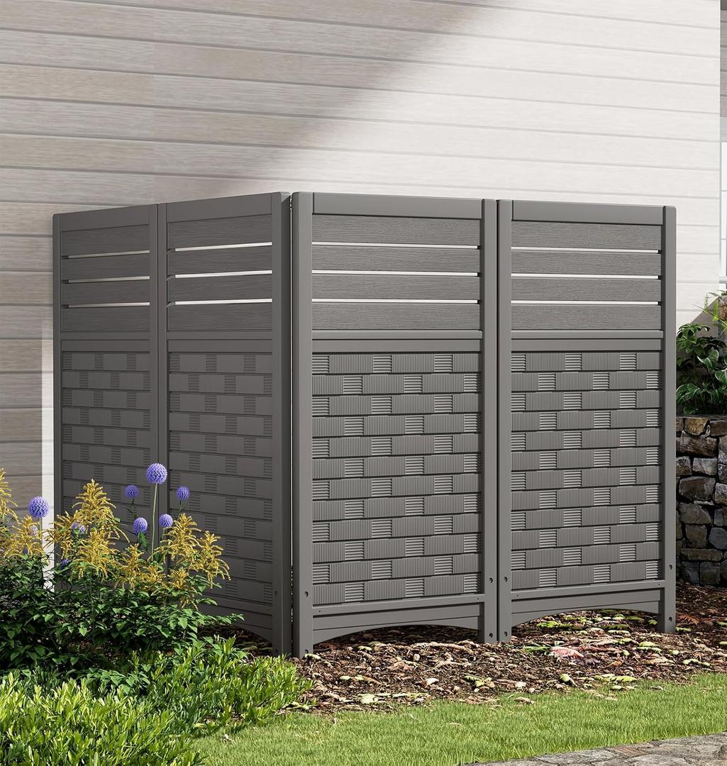 KINYING Air Conditioner Fence Privacy Screen,4 Panels Pool Equipment Trash Can Enclosure Screen for Outdoor,Resin Fence Panels Kit,45" (H) x 22" (W) Per Panel, Grey