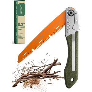 LAGOM Folding Camp Saw for Cutting Branches, 8.2" Straight Blade | SK5 Steel, Ergonomic Handle, One-Hand Use, Secure Lock | Foldable Pruning Tool for Camping, Gardening, Survival, Kayaking, Outdoors