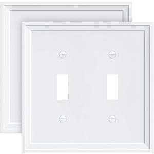 2-Pack Double Toggle Light Switch Cover Plate, White Decorative Dual Switch Plate Covers,Natural Bamboo Fiber 2 Gang Wall Plate, Corrosion Resistant