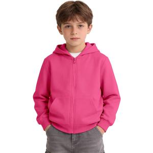 Girls Boys Athletic Zip Up Hoodie Sweatshirt Brushed Fleece Hooded Zipper Sweatshirt School Outerwear Coat for Kids 8Y