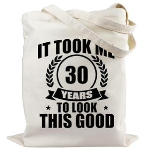Xuzoueisp 30th Birthday Gifts for Women, 30th Birthday Decorations for Her Canvas Tote Bag with Pocket, Kitchen Reusable Grocery Bags 30 Year Old Gifts for Mom Wife Aunt Anniversary Christmas