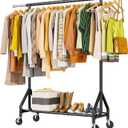 HYSEYY Heavy Duty Clothes Rack Load 450 LBS, Metal Garment Rack, Standing Rolling Clothing Rack for Hanging Clothes with Sturdy Wheels & Shelves, Portable Closet Wardrobe Rack, Black