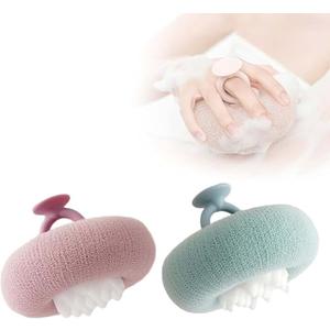 Super Soft Sunflower Suction Cup Bath Ball, 2-in-1 Sponge Mesh Pouf Shower Ball, Sunflower Bath Ball Exfoliating Bath Sponge Cleaning Brush (Blue and Purple)
