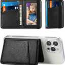 Wallet Stick on Phone Case, Credit Card Holder for Back of Phone Cases Flip Leather Wallet Sleeve Pouch Compatible with iPhone, Samsung Galaxy Android Most Smartphones Black