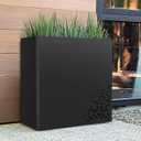 24 Inch Tall Outdoor Planter 24Hx24Lx12W Metal Planter Box with Removable Insert Shelf | Rectangular Planters for Porch, Patio, Yard, Garden (Black)