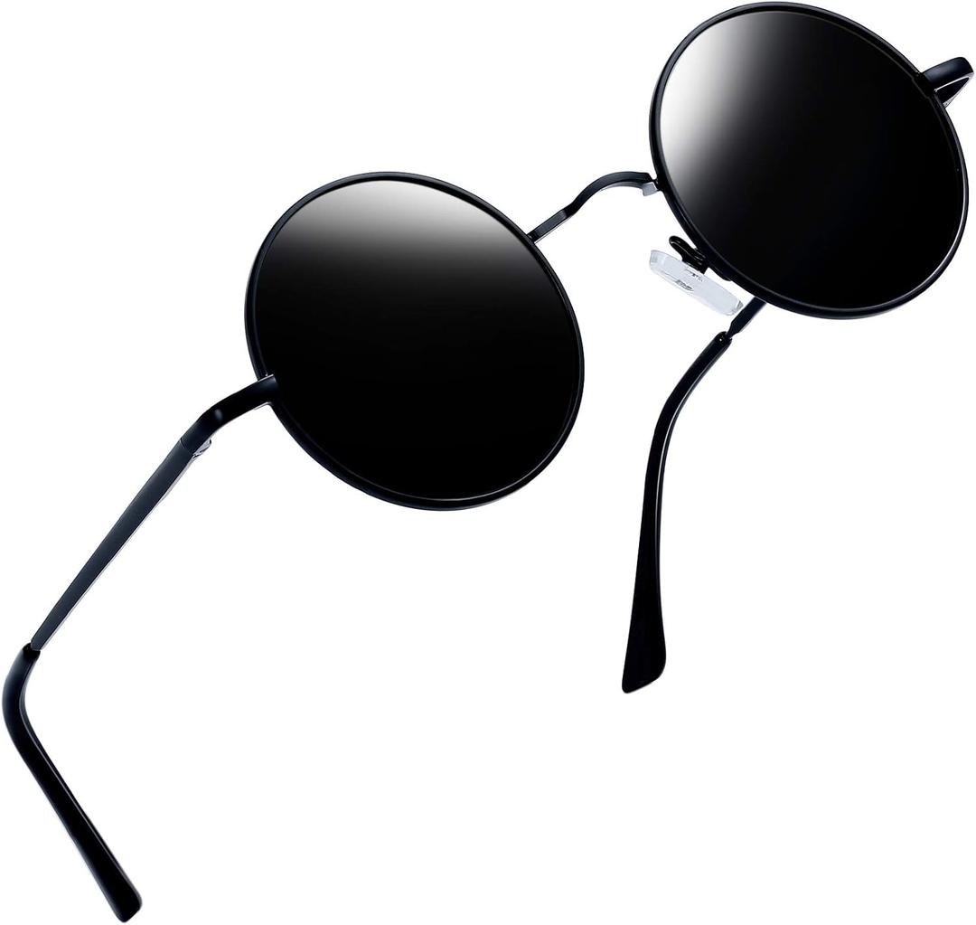 Joopin Retro Small Round Sunglasses Hippie Circle Sun Glasses Polarized UV400 Protection Metal Shades for Men Women (A01-polarized Black Simple Packaging)