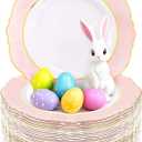 WDF 60pcs Pink Plastic Plates - 10.25inch Baroque Pink And Gold Disposable Dinner Plates for Upscale Parties -Special for Easter/Baby Shower/Birthday/Spring