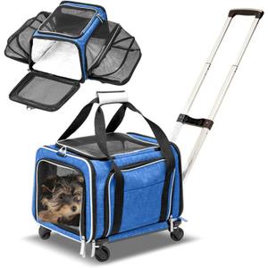 Ruff Life 101 Airline Approved Expandable Premium Pet Carrier on Wheels- Two Sided Expandable Rolling Carrier- Designed for Dogs & Cats- Extra Spacious Soft Lined Carrier! (Blue)