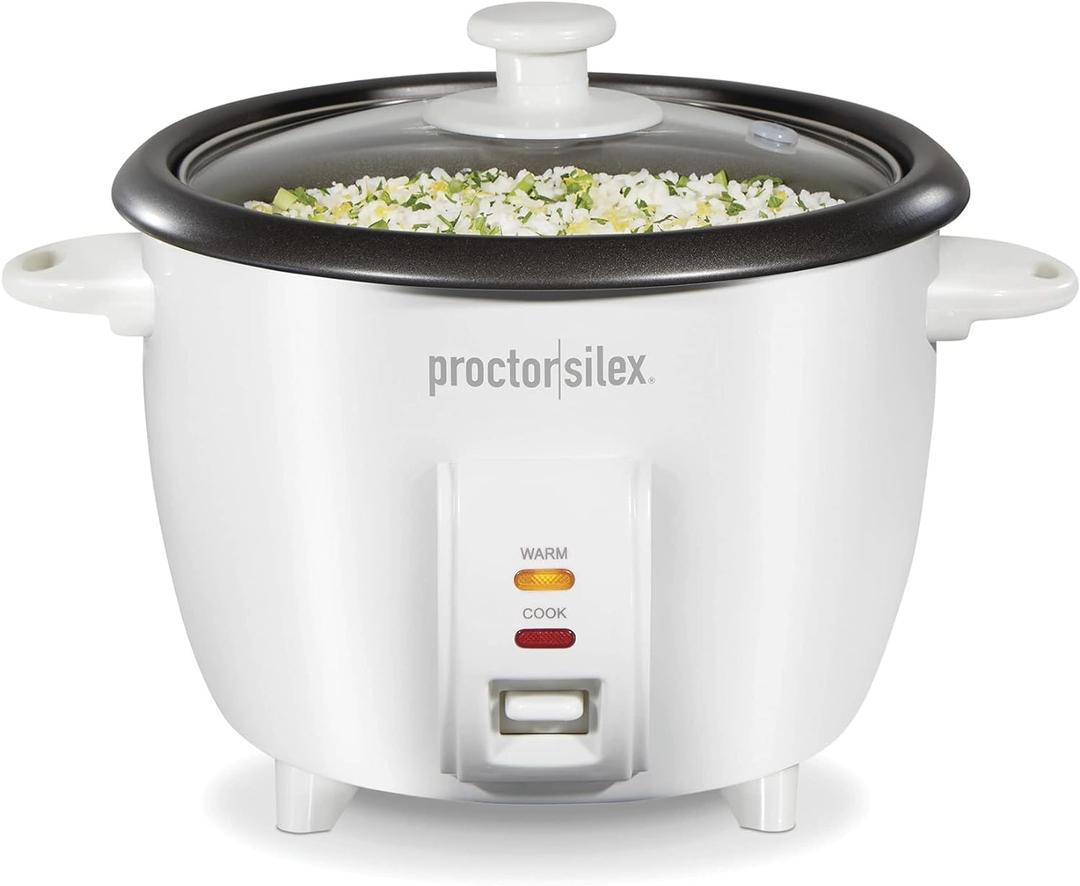 Proctor Silex Rice Cooker & Food Steamer, 10 Cups Cooked (5 Cups Uncooked), Includes Steam and Rinsing Basket, White (37533G)