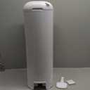Diaper Genie Platinum Pail (Lilly White) is Made of Durable Stainless Steel and Includes 1 Easy Roll Refill with 18 Bags That can Last up to 5 Months.
