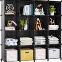Neprock 16 Cubby Storage Organizer,Closet Clothes Storage Organizer,Cube Shelves Closet Organizers and Storage Shelves for Clothing Storage with Hammer, Bookshelf for KidsBlack