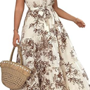 Floerns Women's Plus Size Boho Sleeveless Halter Neck Tie Back A Line Long Dress Brown Multi Apricot, 3XL Plus