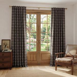 NICETOWN Autumn Plaid 100% Blackout Window Curtain Buffalo Check Energy Efficient 84 Inches Long for Bedroom Living Room Rod Pocket Back Tab Rustic Farmhouse Thermal Insulated Drape, 52"x 96", Brown