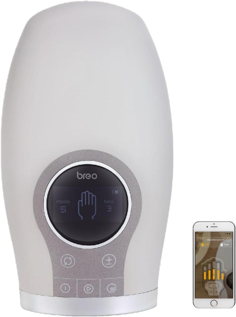 Breo WOWOS Hand Massager with Heating Function, APP Control, Cordless, Smart Massage for Lady, Finger, Hand Pain Relief
