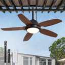 42 Inch Wet Rated Outdoor Ceiling Fan with Lights and Remote,IP65 Hanging Gazebo Fan with 3CCT 6-Speed DC Motor, Brown Waterproof Plug in Ceiling Fan with Cord for Patios Porch Pergola Pavilion