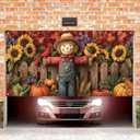 6x13ft Fall Harvest Garage Door Banner Scarecrow Sunflowers Pumpkins Corn Fence Rustic Farmhouse Wall Mural Outdoor Indoor Photo Background Decor Seasonal Party Decorations