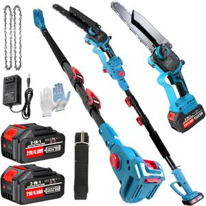 2-In-1 Electric Pole Saws for Tree Trimming, 8 Inch Mini Chainsaw with Extension Pole&24.0Ah Batteries, 16FT Cordless Pole Saw Battery Powered, Brushless Motor, Tree Trimmer Limb Branch Cutter Pruner