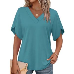 WIHOLL Womens Summer Tops Short Petal Sleeve Shirts Fashion V Neck Womens Clothing