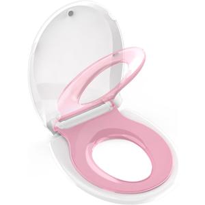 Potty Training Seat Built-in Toilet Seat, Round Toilet Seat 16.5inch with Baby Seat 2 in 1 Soft Close Quiet No Slapping, Magnetic Absorption, Easy Installation for Bottom Fixing Toilet White and Pink