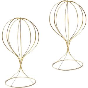 2 x Mydio 2 Pieces Modern Metal Hat Stands Durable Stable Metal Hat Cap Rack Wigs Holder, Metal (Gold)