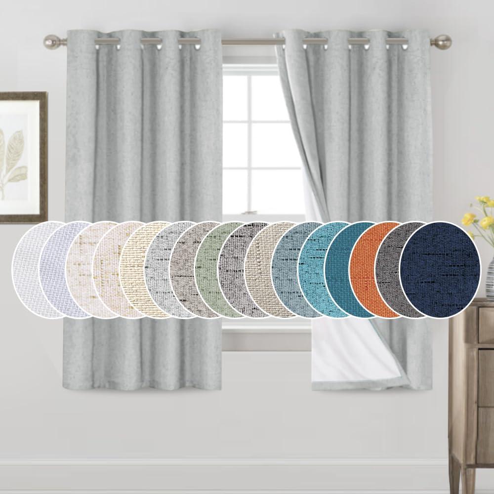 PrinceDeco Blackout Curtains 63 Inch Length Short Blackout Curtains 2 Panels Sets for Bedroom Living Room Room Darkening Curtains Linen Texture Drapes for Windows, 52" W x 63" L, Glacier Grey