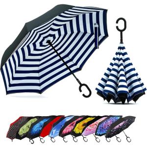 MRTLLOA 40/49/56 Inch Oversize Windproof Inverted Reverse Upside Down Umbrella, Golf Size Rain Umbrella, Double Layer, C-Shaped Handle for Men, Women and Kids