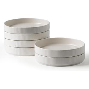 famiware Star 7.5" Pasta Bowls Set, Salad Bowl Set of 6, Double Reactive Glaze, Stackable, Perfect for Your Friend for Housewarming, Thanksgiving, Christmas, Matte White (Full Glaze)